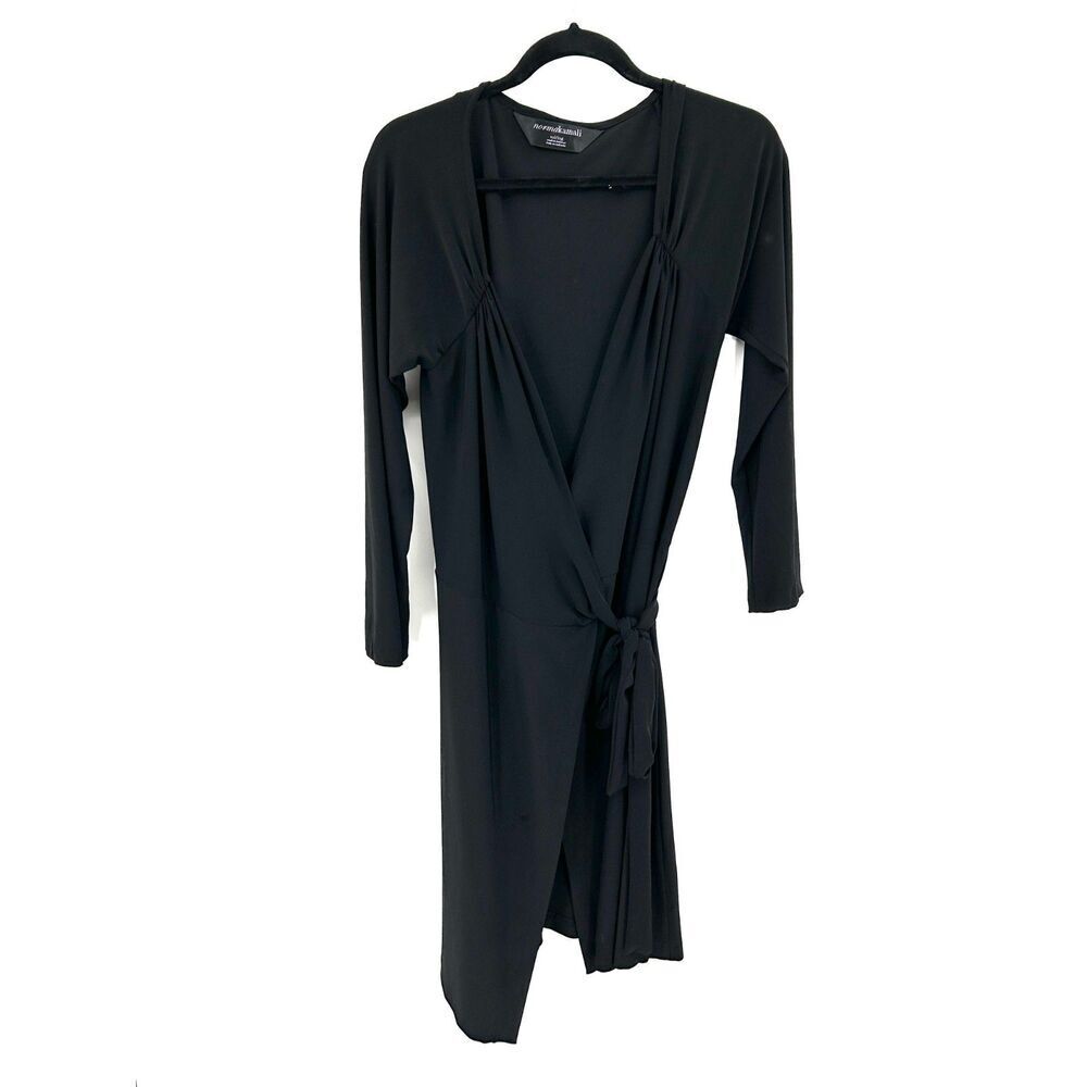 NORMA KAMALI Black Long Sleeve Pleated Shoulder Knee Length Dress Size XXL